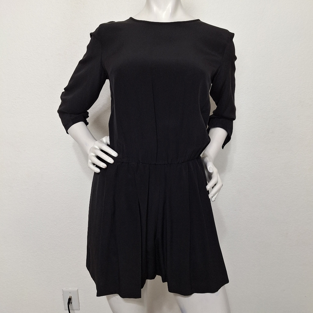 Club Monaco Black Preppy Bohemian Minimalist Elastic Waist 3/4 Sleeve Romper *0